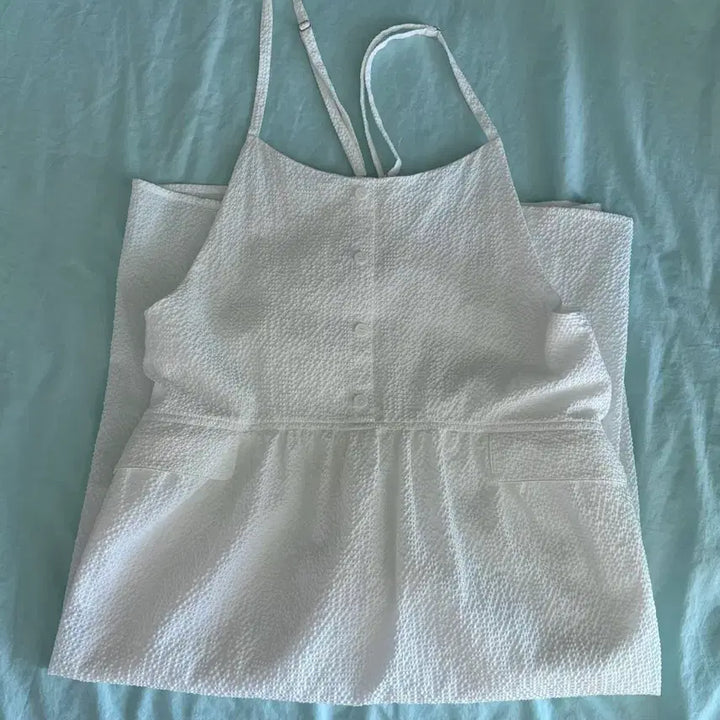 [BUNJANG] Enzo Blues Seersucker White Sleeveless Dress / 엔조블루스 체크 슬립 드레스 화이트