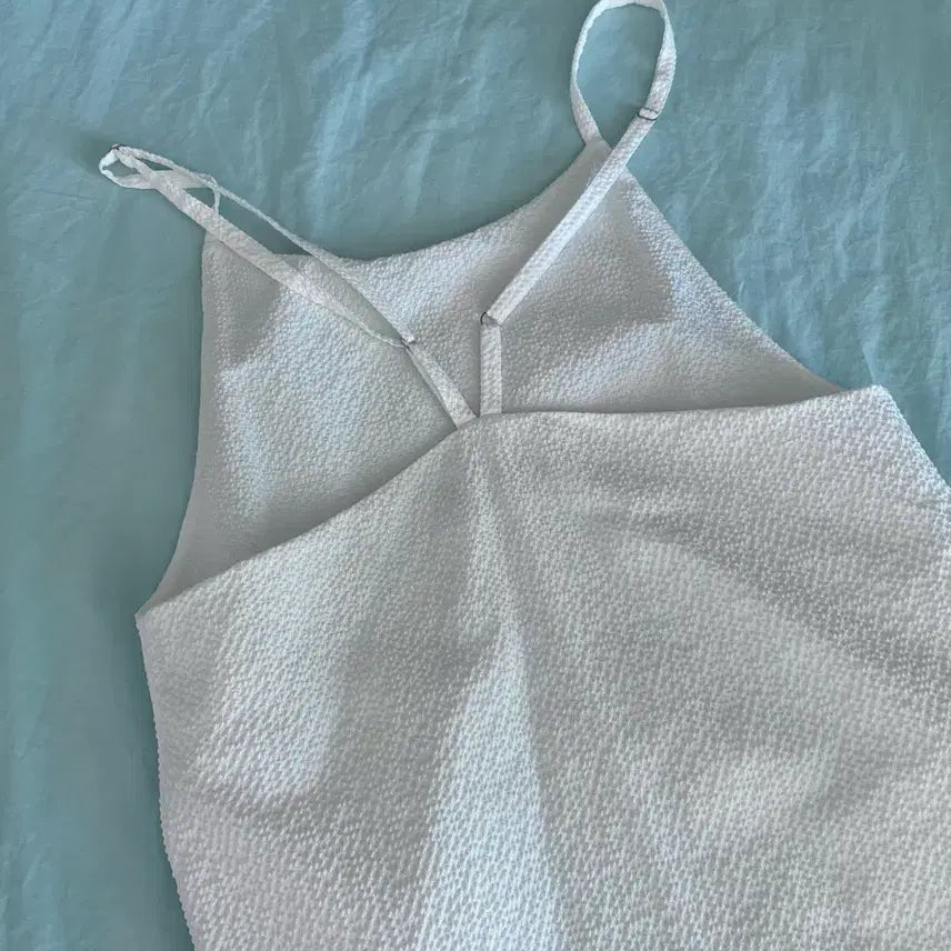 [BUNJANG] Enzo Blues Seersucker White Sleeveless Dress / 엔조블루스 체크 슬립 드레스 화이트