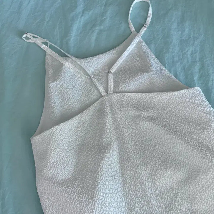 [BUNJANG] Enzo Blues Seersucker White Sleeveless Dress / 엔조블루스 체크 슬립 드레스 화이트