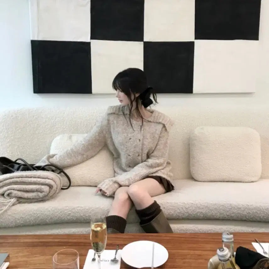 [BUNJANG] La Belle Blanc Double Sailor Knit Cocoa Set / 라벨르블랑 더블 세일러 니트 + 머플러 코코아