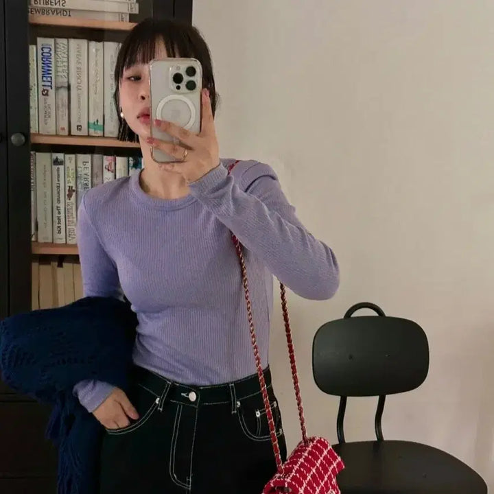 [BUNJANG] SALONDEMAG Ribbed Knit Top / 살롱드매그 약기모 골지티셔츠