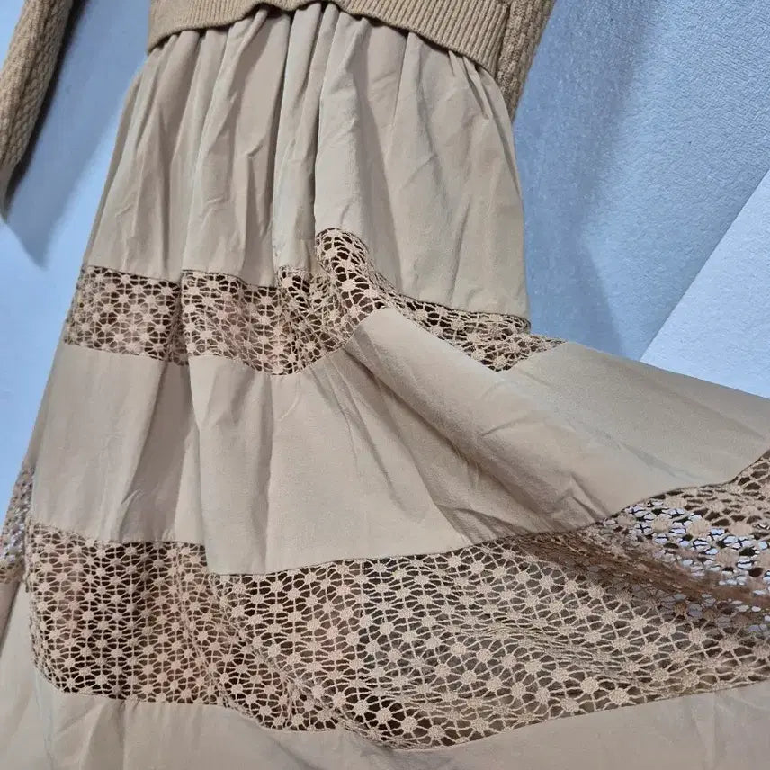 [BUNJANG] Layered Punching Knit Dress (Size 66) / 레이어드 펀칭 니트원피스 66