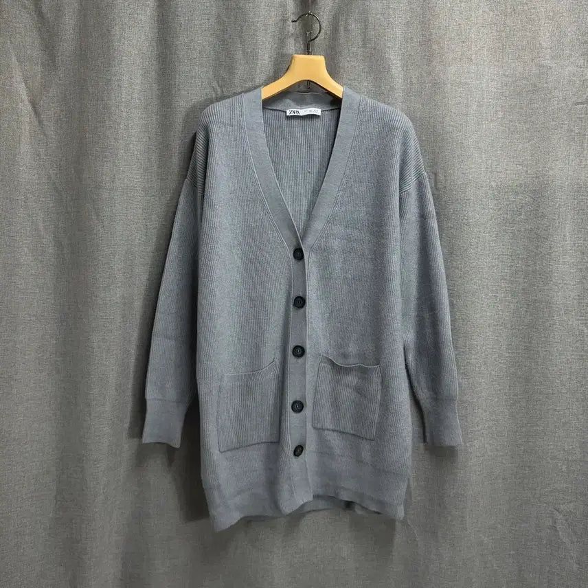 [BUNJANG] ZARA Long Ribbed V-Neck Cardigan / [L] 자라(ZARA) 롱 골지 브이넥 가디건