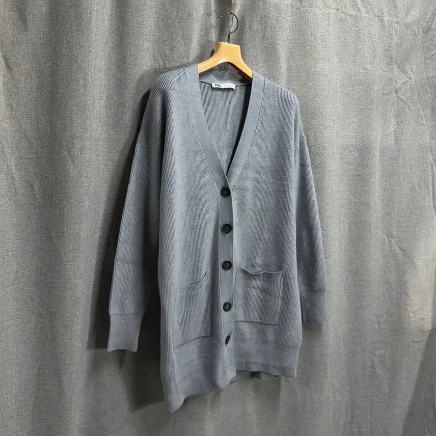 [BUNJANG] ZARA Long Ribbed V-Neck Cardigan / [L] 자라(ZARA) 롱 골지 브이넥 가디건