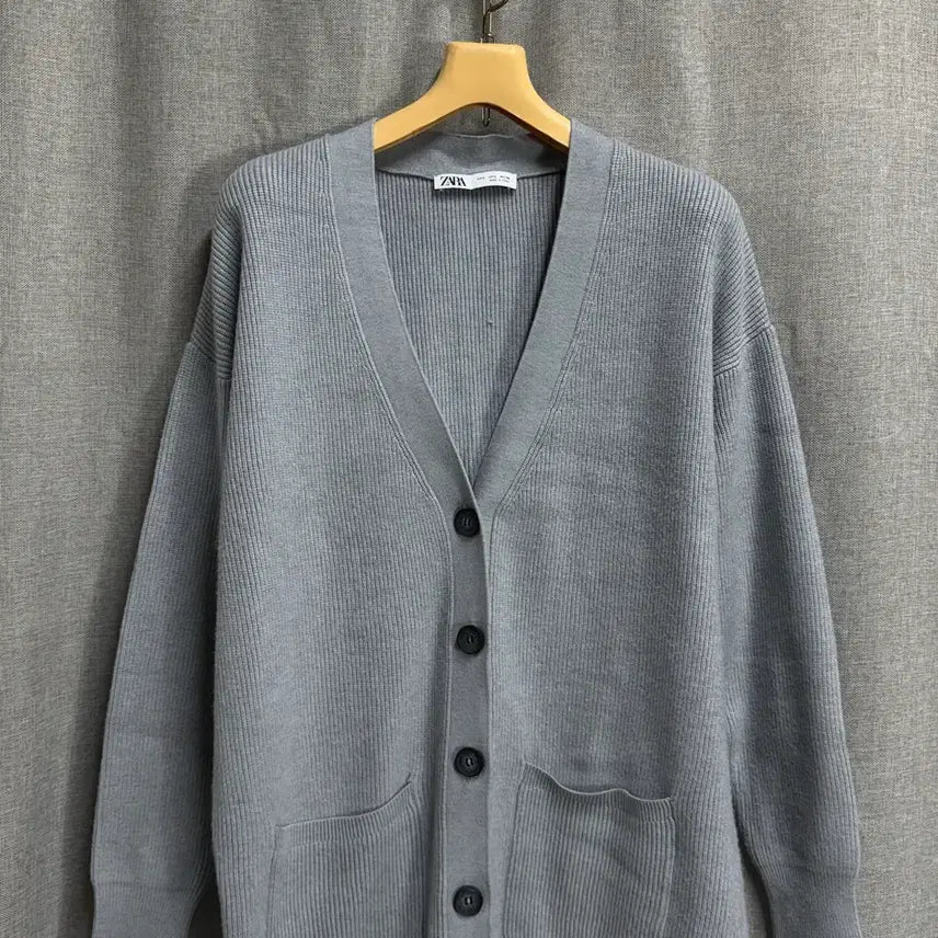 [BUNJANG] ZARA Long Ribbed V-Neck Cardigan / [L] 자라(ZARA) 롱 골지 브이넥 가디건