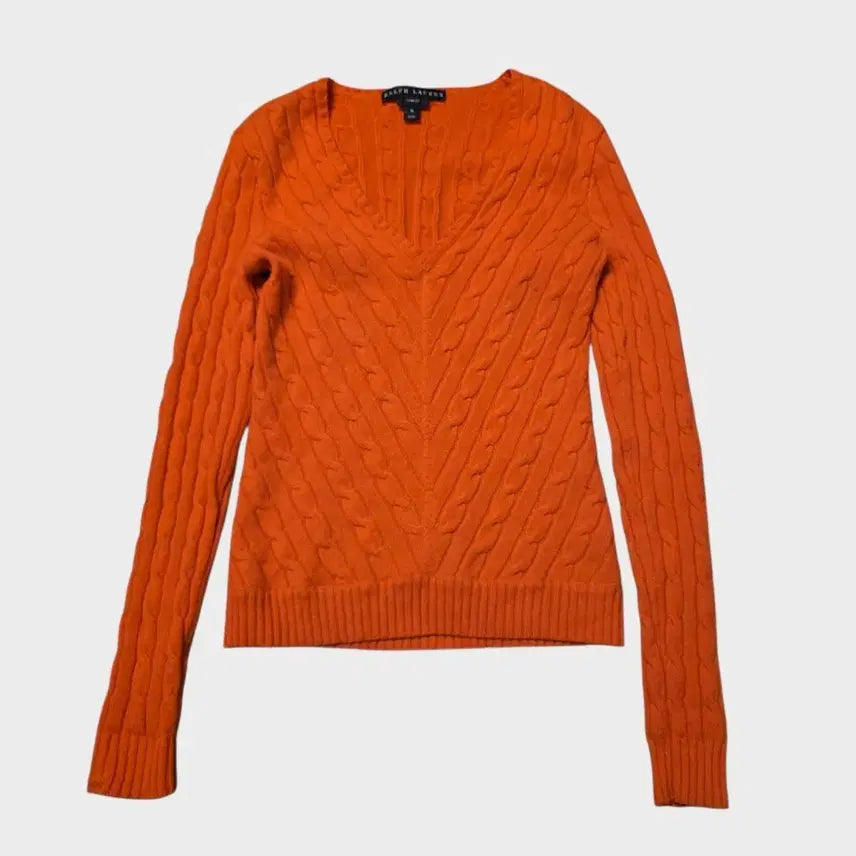 [BUNJANG] Ralph Lauren Cashmere Cable Knit Sweater / 랄프로렌 캐시미어 니트 오렌지 M