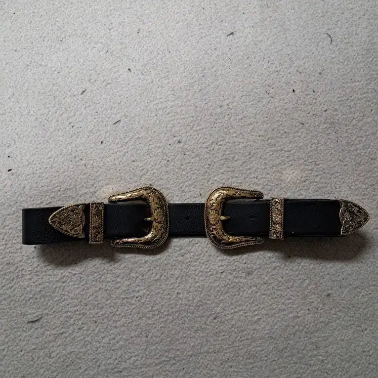 [BUNJANG] Vintage Double Buckle Western Style Belt / 빈티지 더블 버클 웨스턴 스타일 벨트 블랙