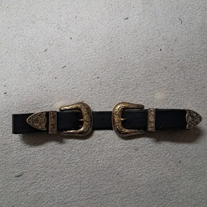 [BUNJANG] Vintage Double Buckle Western Style Belt / 빈티지 더블 버클 웨스턴 스타일 벨트 블랙
