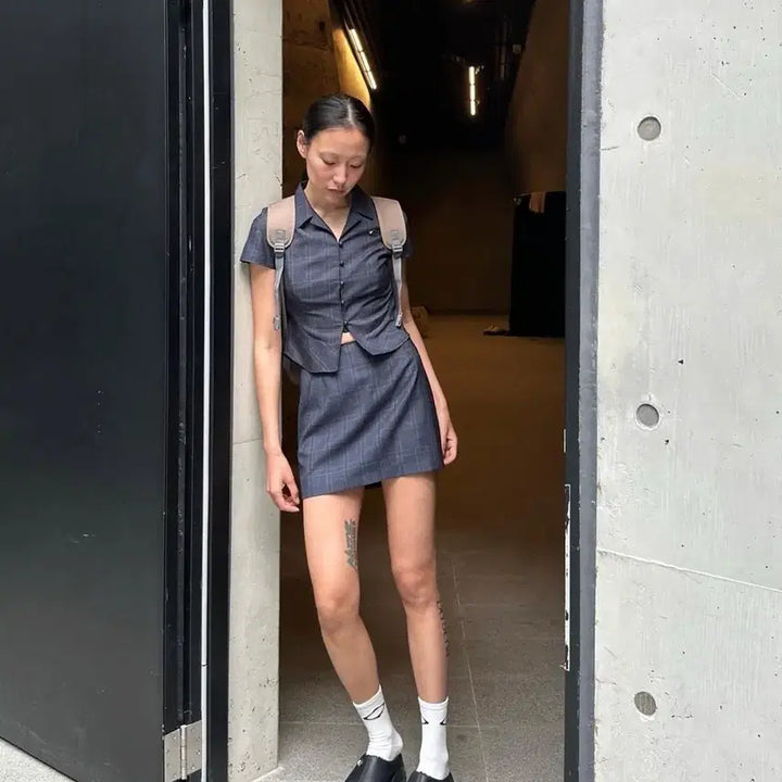 [BUNJANG] MISCHIEF Checkered Set Up - Shirt &amp; Skirt / 미스치프 체크 체커드 셋업 M 셔츠 치마