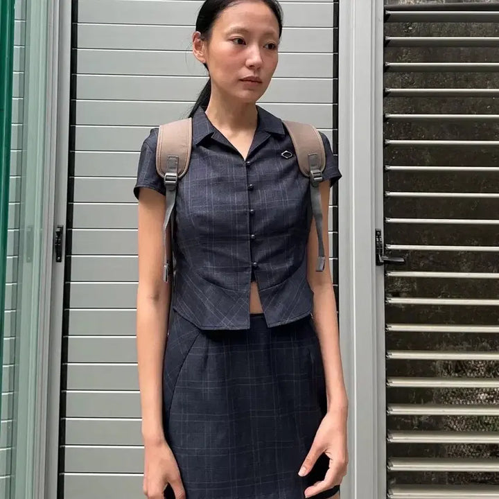 [BUNJANG] MISCHIEF Checkered Set Up - Shirt &amp; Skirt / 미스치프 체크 체커드 셋업 M 셔츠 치마