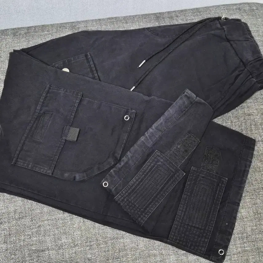 [BUNJANG] DNHAGE Cargo Wide Eyelet Pants Black / 드네이지 카고 와이드 아일렛 팬츠 블랙