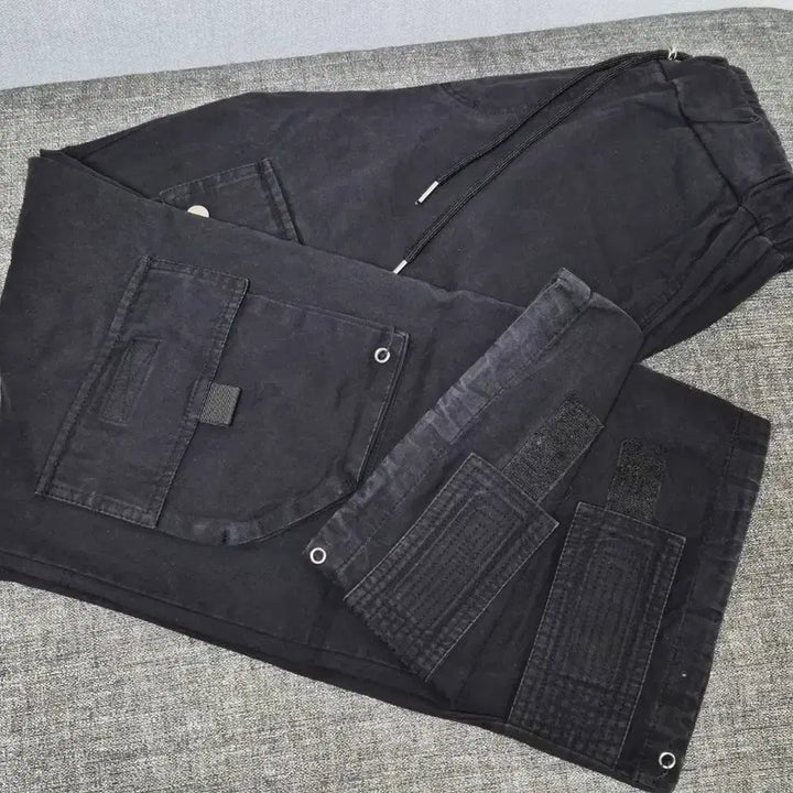 [BUNJANG] DNHAGE Cargo Wide Eyelet Pants Black / 드네이지 카고 와이드 아일렛 팬츠 블랙