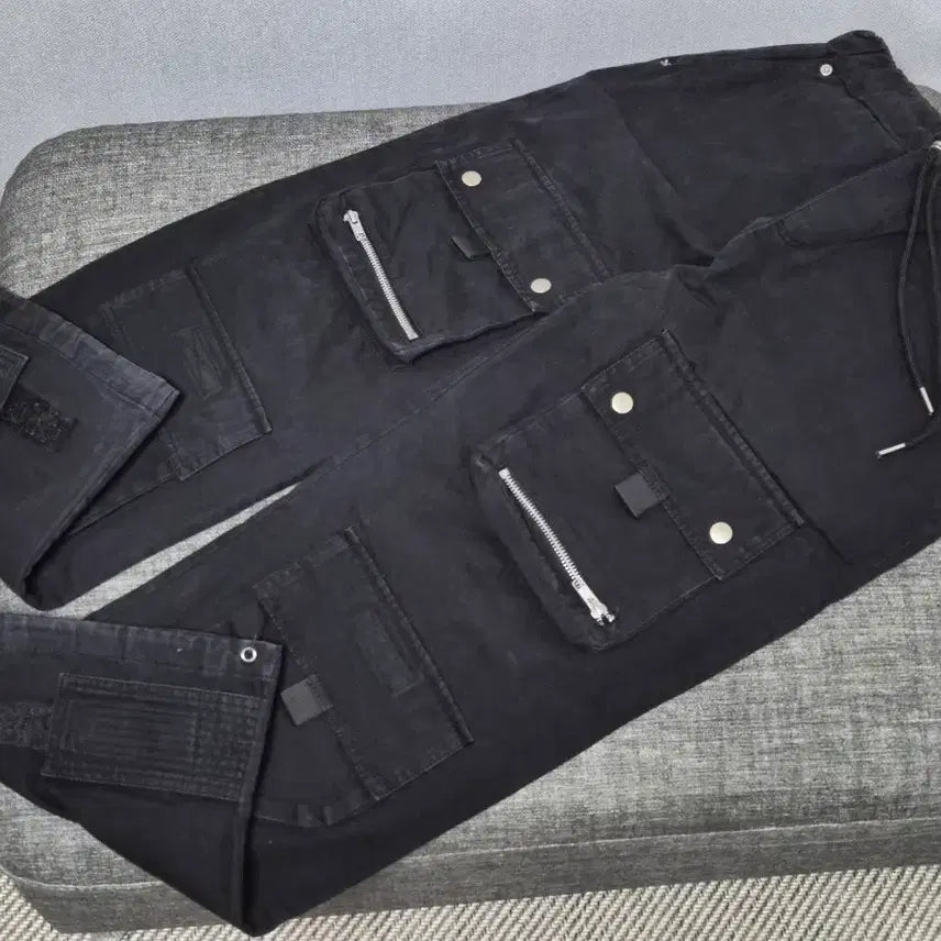 [BUNJANG] DNHAGE Cargo Wide Eyelet Pants Black / 드네이지 카고 와이드 아일렛 팬츠 블랙