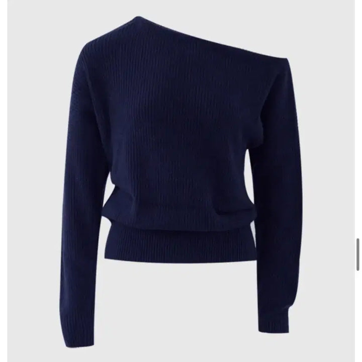 [BUNJANG] Bron Off-Shoulder Knit Navy / 브론 오프숄더 하찌 니트 네이비
