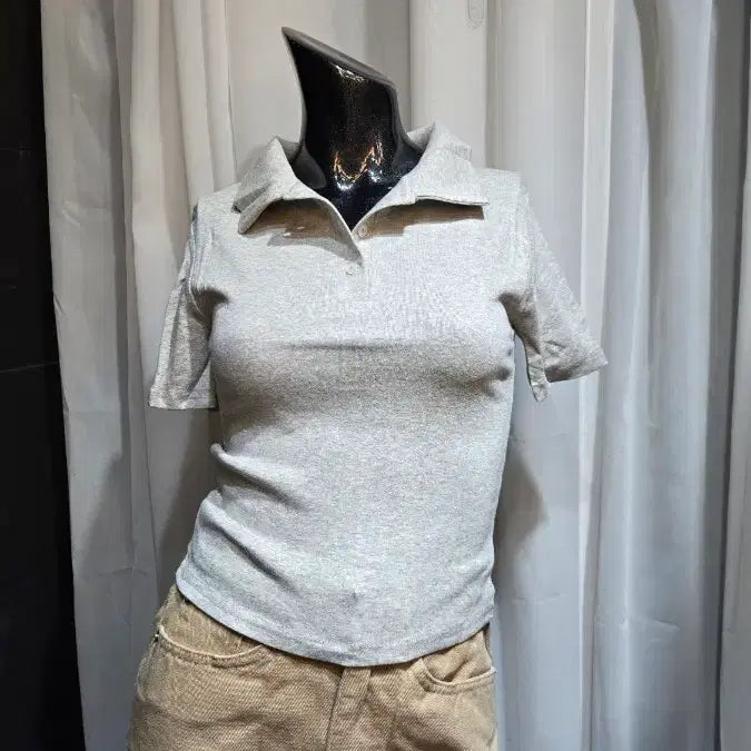 [BUNJANG] Gray Short Collar T-shirt / 쇼트 카라 그레이 반팔