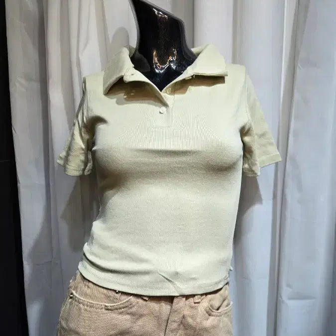 [BUNJANG] Short Collar Pale Green T-Shirt / 쇼트 카라 연그린 반팔