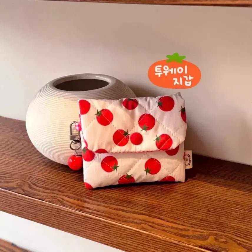 [BUNJANG] Two-Way Wallet (Tomato) &amp; Drawstring Pouch (Tomato) / 쟁잉) 투웨이 지갑 (토마토) &amp; 토마토 복조리 파우치