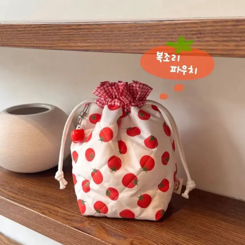 [BUNJANG] Two-Way Wallet (Tomato) &amp; Drawstring Pouch (Tomato) / 쟁잉) 투웨이 지갑 (토마토) &amp; 토마토 복조리 파우치