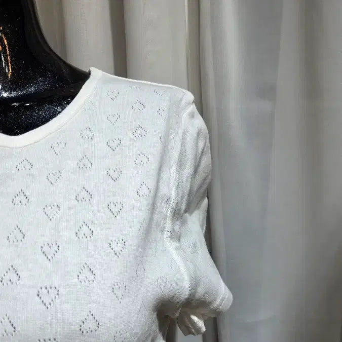 [BUNJANG] White Heart Punching Short Sleeve Cardigan / 하트 펀칭 화이트 반팔 가디건