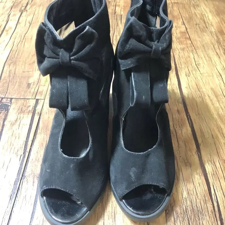 [BUNJANG] Black Ribbon Open Toe Heels / 블랙 리본 시스루 오픈토 힐 250 굽7센티