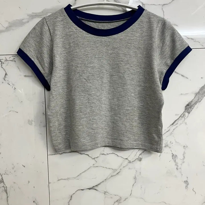 [BUNJANG] Colorblock Cropped Short-Sleeve T-Shirt / 새상품 배색 그레이 회색 크롭 반팔 티셔츠