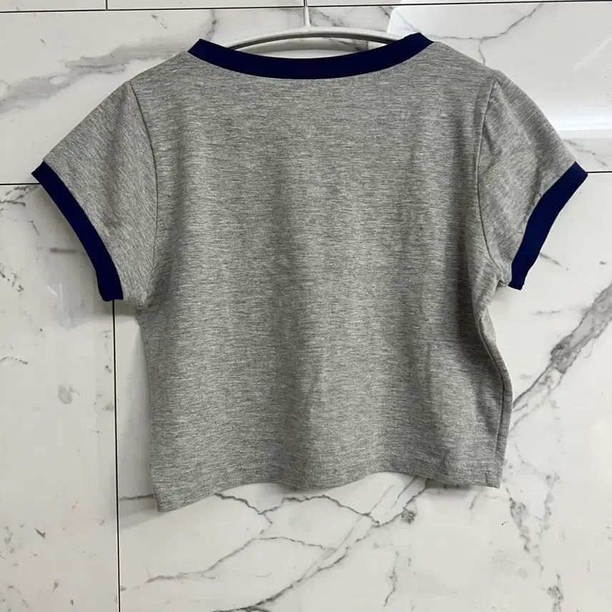 [BUNJANG] Colorblock Cropped Short-Sleeve T-Shirt / 새상품 배색 그레이 회색 크롭 반팔 티셔츠