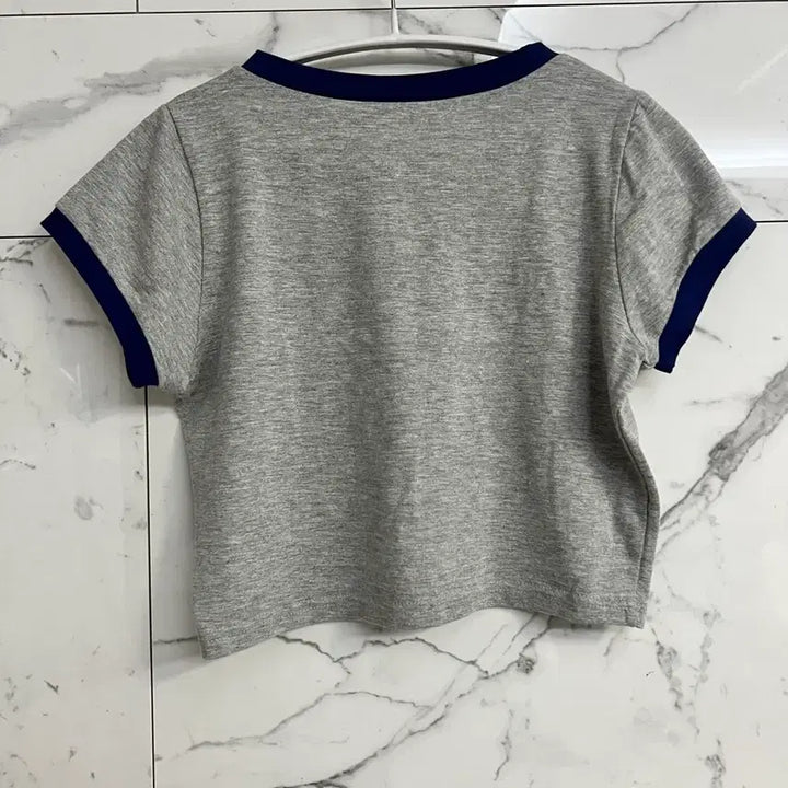 [BUNJANG] Colorblock Cropped Short-Sleeve T-Shirt / 새상품 배색 그레이 회색 크롭 반팔 티셔츠
