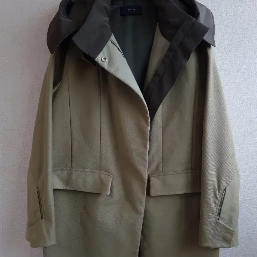 [SOLD OUT] 한섬 시스템 카키색 하이넥 스타일 자켓 코트