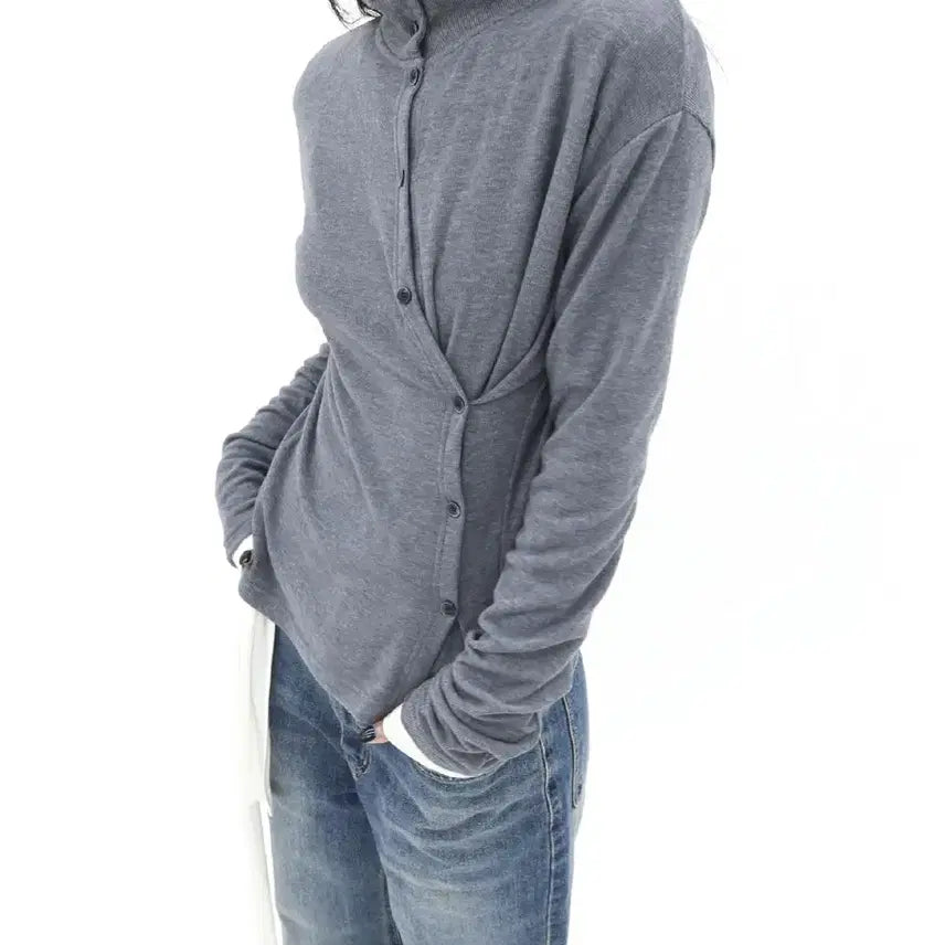 [BUNJANG] Modeniche Cozy Side Button High Neck Cardigan Black / 모드니치 COZY SIDE BUTTON 하이넥 가디건 블랙