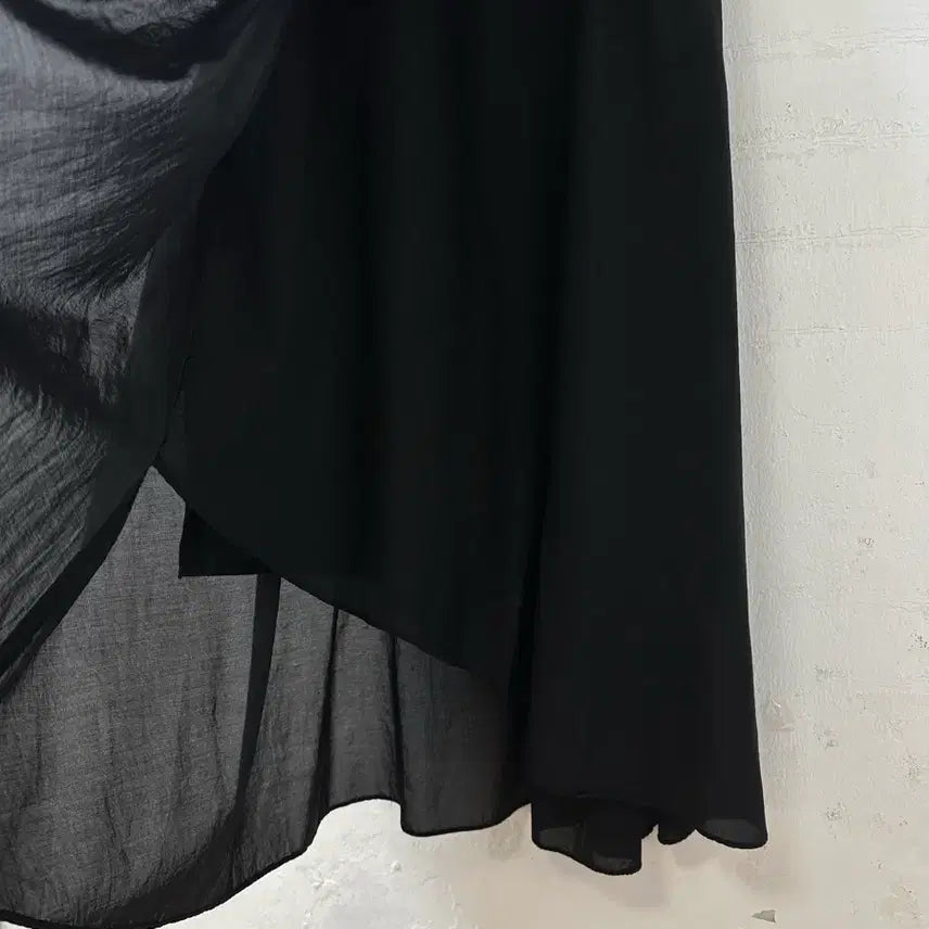 [BUNJANG] Simplicite Black Layered Chiffon Drape Skirt / 일본빈티지 Simplicite 블랙 레이어드 쉬폰 언발 드레이프 스커트