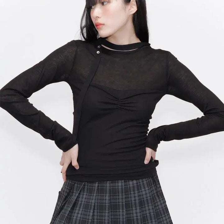 [BUNJANG] Miseki Seoul Sheer Scarf Long Sleeve Black / [새상품] 미세키서울 쉬어 스카프 롱슬리브 블랙