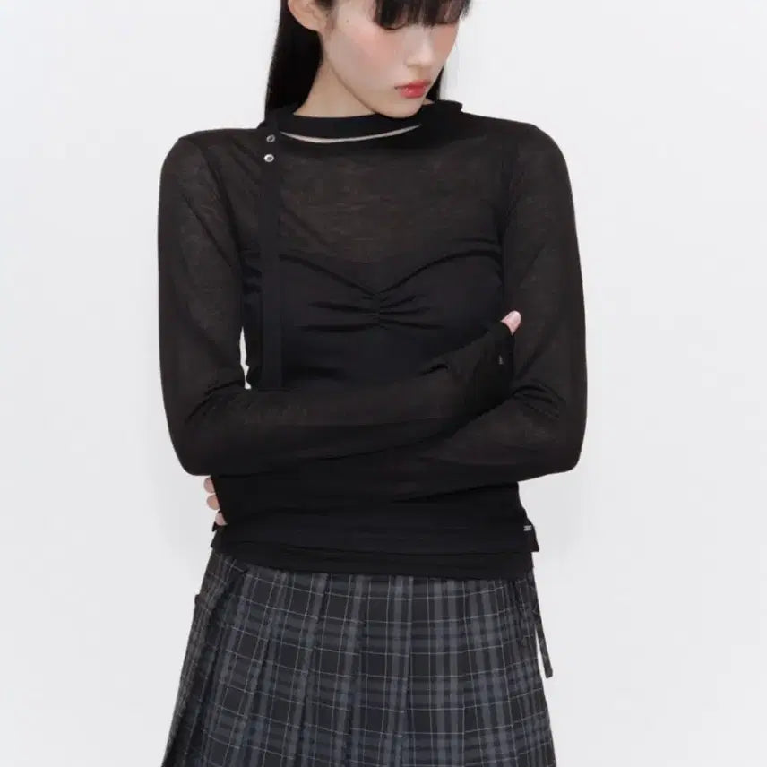 [BUNJANG] Miseki Seoul Sheer Scarf Long Sleeve Black / [새상품] 미세키서울 쉬어 스카프 롱슬리브 블랙