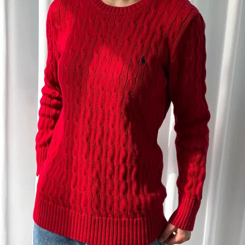 [BUNJANG] Polo Ralph Lauren Cable Knit Sweater / [S]폴로 랄프로렌 꽈배기 케이블 코튼 니트 red