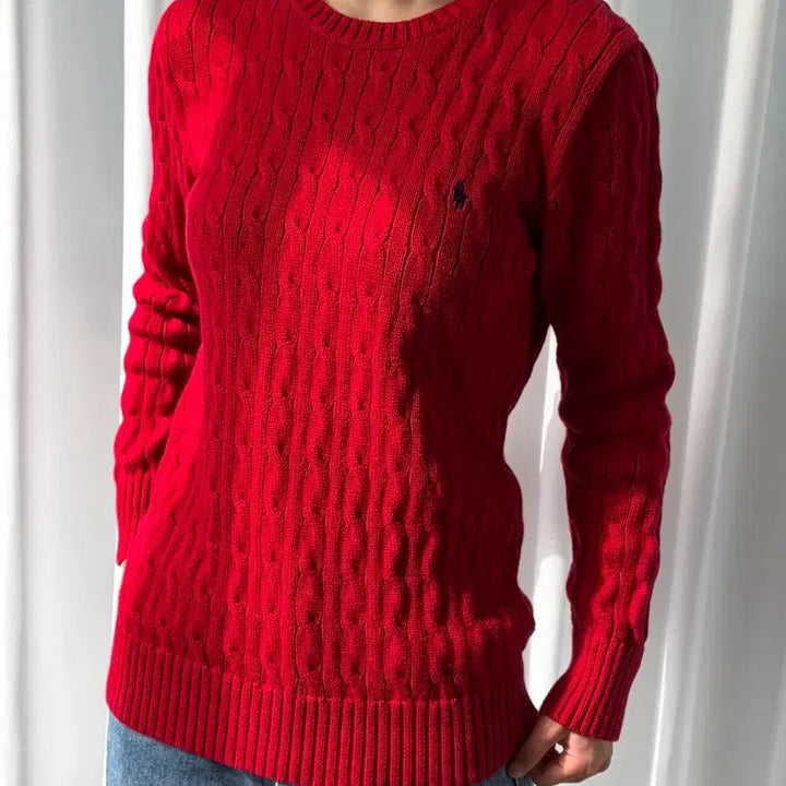 [BUNJANG] Polo Ralph Lauren Cable Knit Sweater / [S]폴로 랄프로렌 꽈배기 케이블 코튼 니트 red