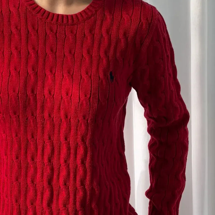 [BUNJANG] Polo Ralph Lauren Cable Knit Sweater / [S]폴로 랄프로렌 꽈배기 케이블 코튼 니트 red