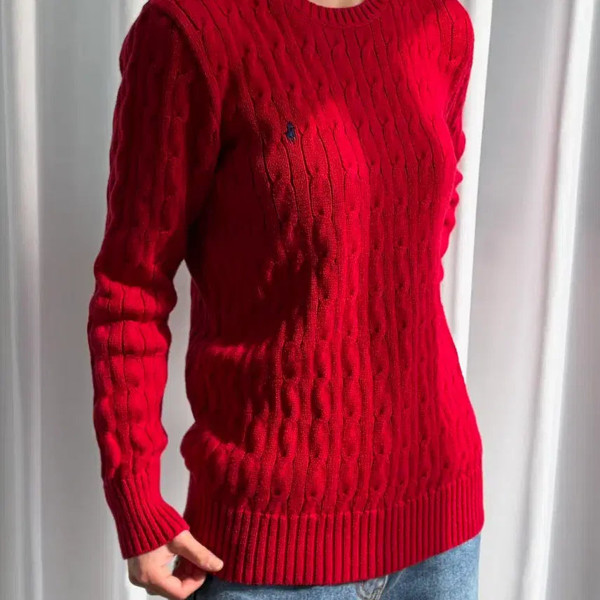 [BUNJANG] Polo Ralph Lauren Cable Knit Sweater / [S]폴로 랄프로렌 꽈배기 케이블 코튼 니트 red