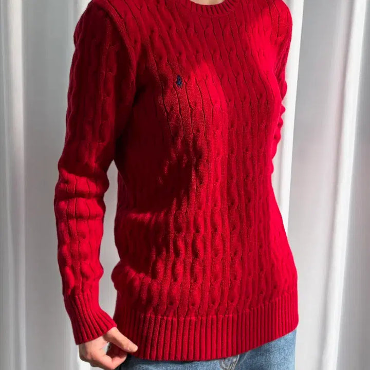 [BUNJANG] Polo Ralph Lauren Cable Knit Sweater / [S]폴로 랄프로렌 꽈배기 케이블 코튼 니트 red