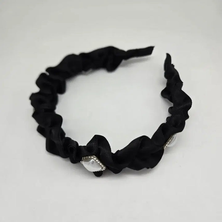 [BUNJANG] Black Pleated Hairband with Cubic Embellishments / 블랙 주름 헤어밴드 큐빅 장식