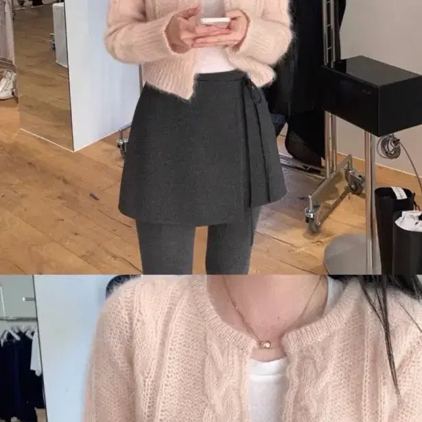 [BUNJANG] LePlain Soft Pink Mohair Cardigan + Tie Ivory / 르플레인 소프트핑크 모헤어 가디건