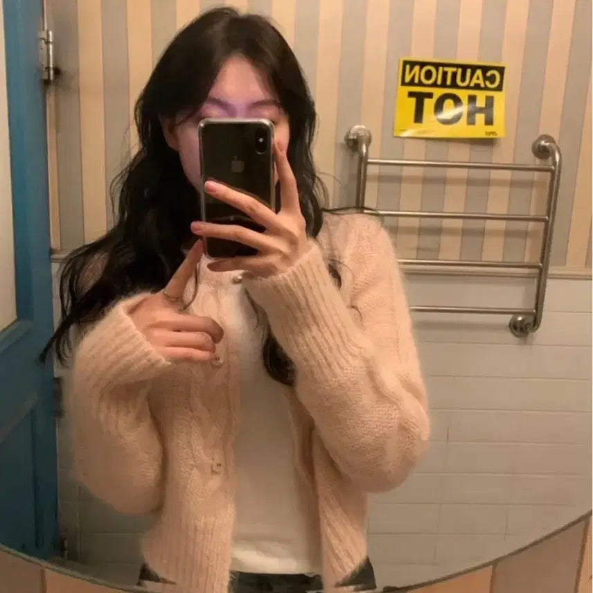 [BUNJANG] LePlain Soft Pink Mohair Cardigan + Tie Ivory / 르플레인 소프트핑크 모헤어 가디건
