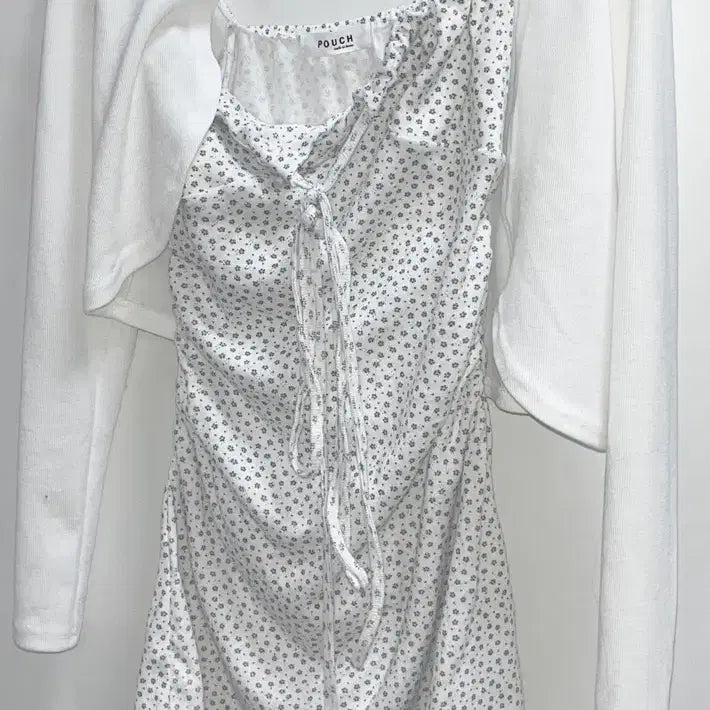 [BUNJANG] Floral Mini Dress with Cardigan Set / 플라워 끈 원피스 + 가디건 세트
