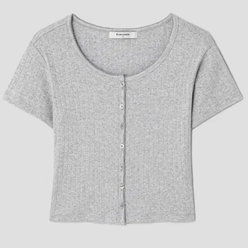 [BUNJANG] 8 Seconds Eyelet Punch Crop Gray Cardigan / 에잇세컨즈 반팔 아일렛 펀칭 포인텔 크롭 회색 가디건
