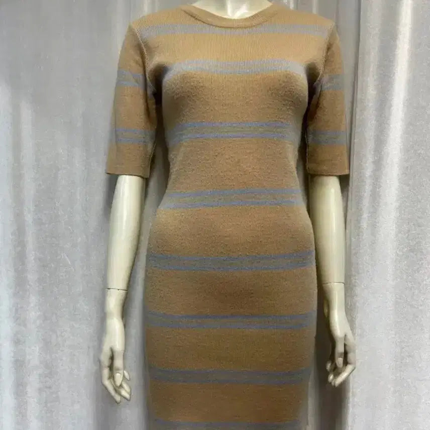 [BUNJANG] Striped Knit Mini Dress / 골지 스트라이프 니트 미니 원피스