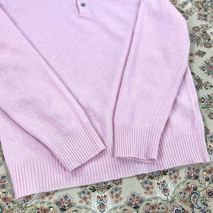 [BUNJANG] Gerchile1944 Baby Pink Wool Collar Neck Knit Sweater / [S등급 IT52] 게르칠레나 이태리 베이비핑크  울 카라넥 니트스웨터