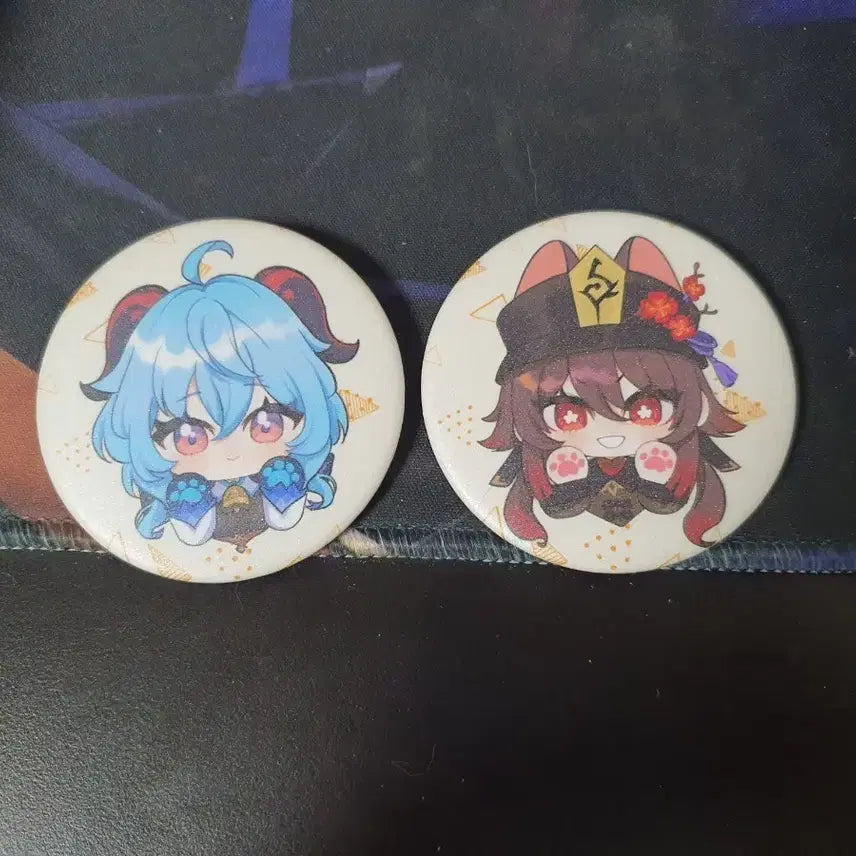 [BUNJANG] Genshin Impact Ganyu &amp; Hu Tao Cat Badge Set / 원신 감우 호두 고양이 캔뱃지