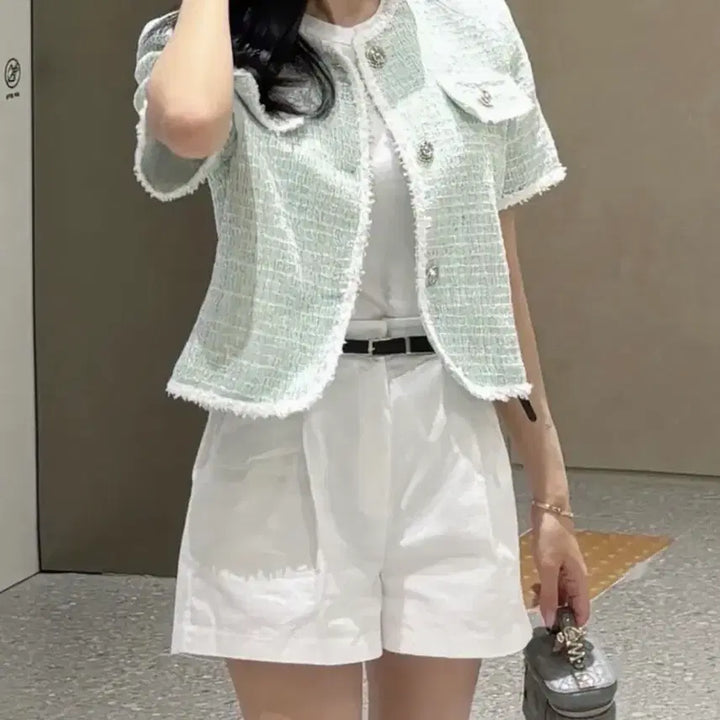 [BUNJANG] ELDINE Cotton Pinstuck Belted Shorts Set / 엘딘 몬드 코튼 핀턱 벨트 숏팬츠 허리 벨트 세트 포함