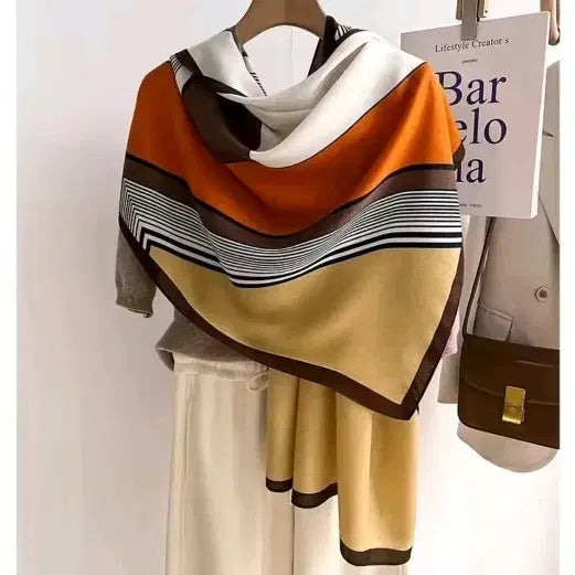 [BUNJANG] Patterned Silk Scarf / 패턴 스카프 오렌지/아이보리 실크
