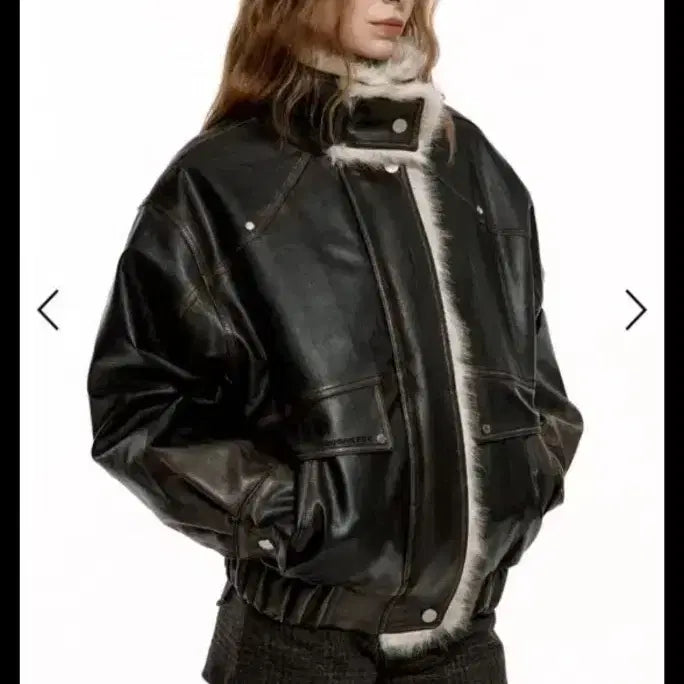 [BUNJANG] Roughneck Washed Leather Mouton Jacket / 러프넥 워싱 레더 무스탕 자켓