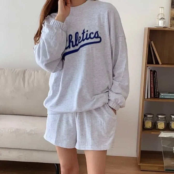 [BUNJANG] Melange Gray Cotton Training Set / 멜란지그레이 맨투맨쇼츠 트레이닝셋업