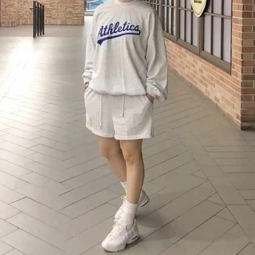 [BUNJANG] Melange Gray Cotton Training Set / 멜란지그레이 맨투맨쇼츠 트레이닝셋업